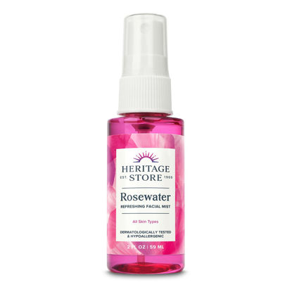 Picture of HERITAGE STORE Rosewater - Refreshing Facial Mist for Glowing Skin with Damask Rose, All Skin Types - Rose Water Spray for Face, Made Without Dyes or Alcohol, Hypoallergenic, Vegan, Cruelty Free, 2oz