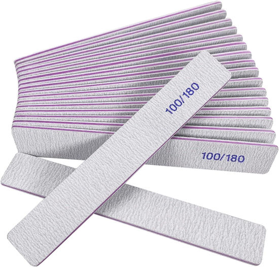 Picture of Nail Files (12 Pack), 100/180 Grit Emery Boards Nail File for Natural Nails and Acrylic Nails, Double Sided Emory Boards limas para unas acrilicas Profesional Fingernail Filer Reusable Manicure Gray
