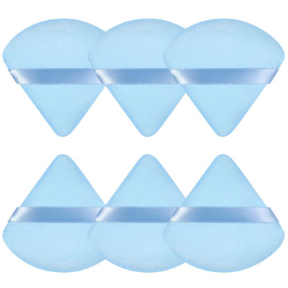 Picture of Pimoys 6 Pieces Powder Puff Face Soft Triangle Makeup Puff for Loose Powder Setting Powder, Velour Makeup Blender Sponge Set Beauty Makeup Tool, Blue