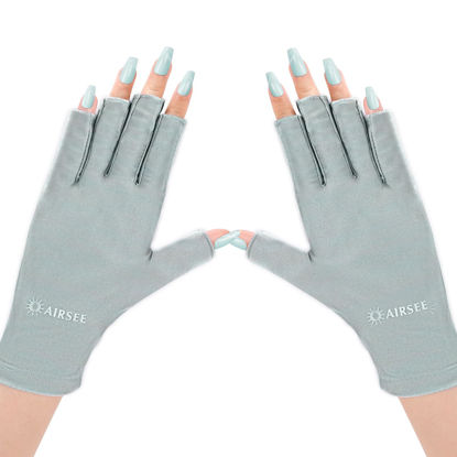 Picture of AIRSEE UV Gloves for Nail Lamp,Professional UPF50+ UV Protection Gloves for Manicures Nail Art,Fingerless Gloves That Shield Skin from The Sun and Nail Lamp (Mint Green)