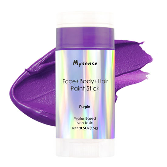 Picture of Mysense Purple Face Body Hair Paint Stick,Water Based Washable Temporary Hair Color,Non-toxic Cream Body Paint for Adults and Children Halloween Costume Ursula Sea Witch Amethyst Cosplay Makeup,0.5oz