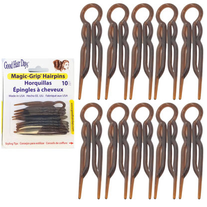 Picture of Good Hair Days Hair Pins - Plastic, U-shaped Magic Grip Hairpins, Strong Durable Pins For Fine, Thick & Long Hair, Hair Styling Accessories, Set of 10 (Tortoise Shell)
