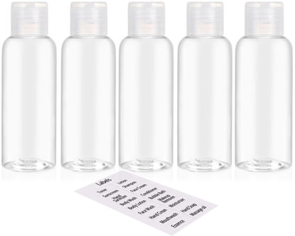 Picture of DNSEN 5 Pack 3.4oz Empty Plastic Travel Bottles for Toiletries TSA Approved Leak Proof Squeezable Travel Size Containers Travel Essentials Accessories, clear