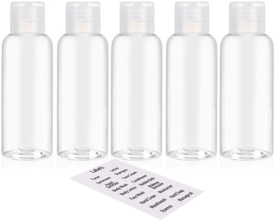 Picture of DNSEN 5 Pack 3.4oz Empty Plastic Travel Bottles for Toiletries TSA Approved Leak Proof Squeezable Travel Size Containers Travel Essentials Accessories, clear