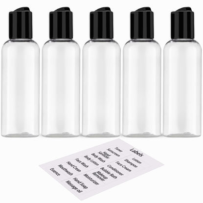 Picture of DNSEN 5 Pack 3.4 oz Travel Bottles for Toiletries TSA Approved Leakproof Plastic Empty Travel Size Bottles Containers with Labels
