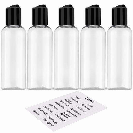 Picture of DNSEN 5 Pack 3.4 oz Travel Bottles for Toiletries TSA Approved Leakproof Plastic Empty Travel Size Bottles Containers with Labels
