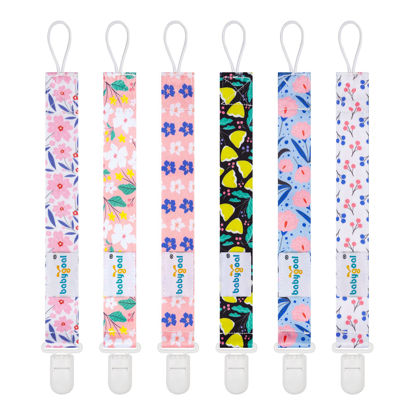 Picture of Babygoal Floral Pacifier Clips, 6 Pack Binky Paci Holder and Leash for Boys and Girls Fits for Most Pacifier, Binkie Styles & Baby Teethers & Toys and Gift 6PB12