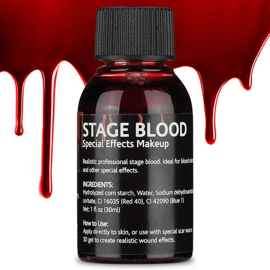 Picture of DELISOUL Stage Blood 1 Fl Oz(30ml),Ultra-Realistic Fake Blood,Halloween Cosplay Special Effect Wound FX Blood for Theater,Costume Maleup,Zombie,Vampire,Monster SFX Makeup,Drips & Never Dries,Fresh