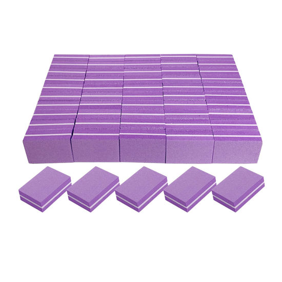 Picture of Nail Buffers (50 Pack), Mini Buffer Block Nail File for Acrylic Nails and Natural Nails, 100/180 Grit Nail Buffer Block Bulk Buffing Blocks for Nail Buff Professional Manicure File Blocks Set Purple