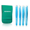 Picture of iBuneerly Tweezers Set, 4Pcs Tweezers for Women with Travel Case, Professional Stainless Steel Eyebrows Tweezers, Great Precision Tweezers for Ingrown Hair, Facial Hair, Splinter Removal (Blue)