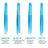 Picture of iBuneerly Tweezers Set, 4Pcs Tweezers for Women with Travel Case, Professional Stainless Steel Eyebrows Tweezers, Great Precision Tweezers for Ingrown Hair, Facial Hair, Splinter Removal (Blue)