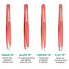 Picture of iBuneerly Tweezers Set, 4Pcs Tweezers for Women with Travel Case, Professional Stainless Steel Eyebrows Tweezers, Great Precision Tweezers for Ingrown Hair, Facial Hair, Splinter Removal (Pink)