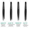 Picture of iBuneerly Tweezers Set, 4Pcs Tweezers for Women with Travel Case, Professional Stainless Steel Eyebrows Tweezers, Great Precision Tweezers for Ingrown Hair, Facial Hair, Splinter Removal (Black)