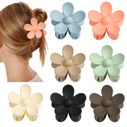 Picture of Flower Claw Clip 7 PCS Claw Clips, Hair Clips For Women Non Slip, Claw Clips for Thick Hair Women Girls Gifts, 7 Colors
