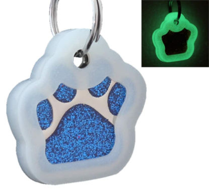 Picture of io tags Pet ID Tags, Personalized Dog Tags and Cat Tags, Custom Engraved, Easy to Read, Cute Glitter Paw Pet Tag (Blue + Silencer)