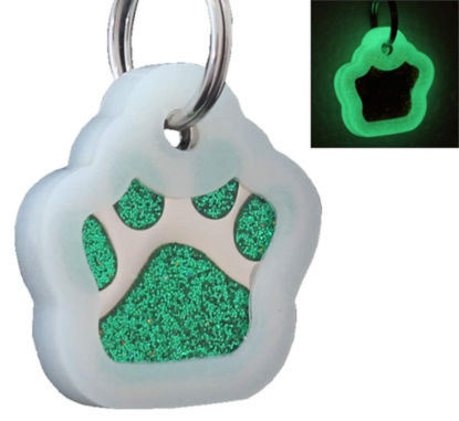 Picture of io tags Pet ID Tags, Personalized Dog Tags and Cat Tags, Custom Engraved, Easy to Read, Cute Glitter Paw Pet Tag (Green + Silencer)
