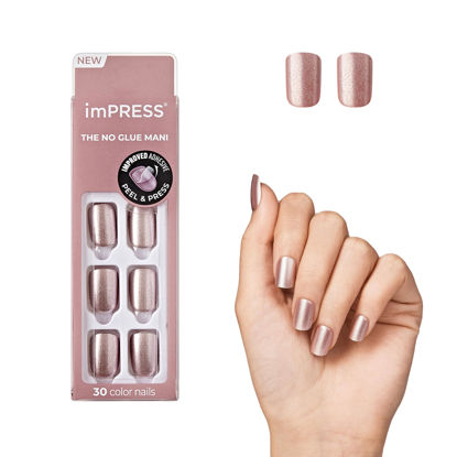 Picture of KISS imPRESS No Glue Mani Press On Nails, Color, Champagne Pink', Pink, Short Size, Squoval Shape, Includes 30 Nails, Prep Pad, Instructions Sheet, 1 Manicure Stick, 1 Mini File