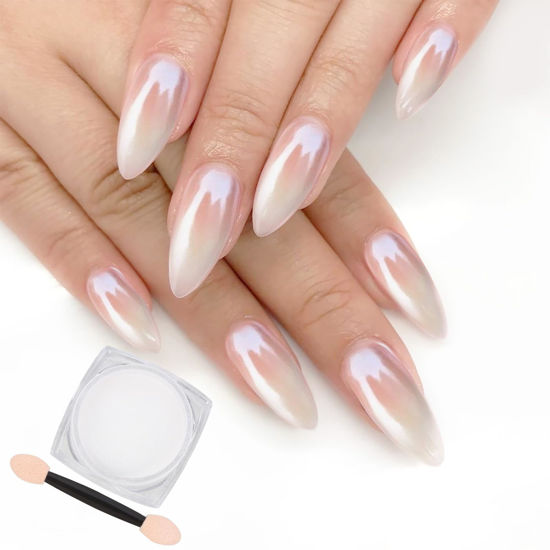 Picture of Artdone White Pearl Chrome Nail Powder,Iridescent Aurora Powder Metallic Mirror Effect Pigment Pearlescent Mermaid Pigment Pearl Glitter Dust Kit,Nail Art Decoration, Resin Craft