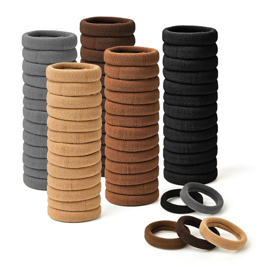 Picture of iFwevs Hair Bands Hair ties for Thick Hair, 50PCS Seamless Cotton Simply Ponytail Holders Headband Scrunchies Hair Accessories No Damage (Neutral Colors)