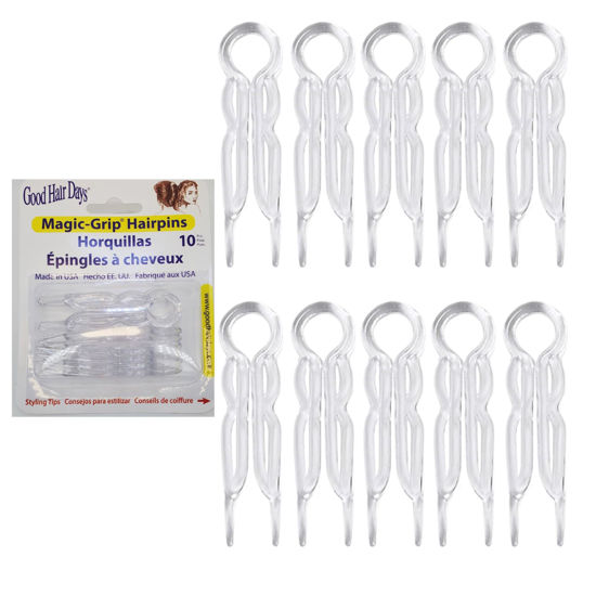 Picture of Good Hair Days Hair Pins - Plastic, U-shaped Magic Grip Hairpins, Strong Durable Pins For Fine, Thick & Long Hair, Hair Styling Accessories, Set of 10 (Crystal)