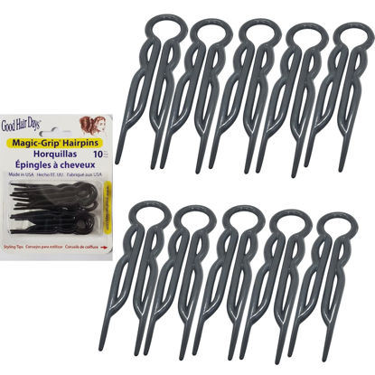 Picture of Good Hair Days Hair Pins - Plastic, U-shaped Magic Grip Hairpins, Strong Durable Pins For Fine, Thick & Long Hair, Hair Styling Accessories, Set of 10 (Black)