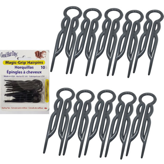 Picture of Good Hair Days Hair Pins - Plastic, U-shaped Magic Grip Hairpins, Strong Durable Pins For Fine, Thick & Long Hair, Hair Styling Accessories, Set of 10 (Black)