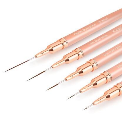 Picture of Komall Nail Art Liner Brushes, 5Pcs Painting Nail Art Brush Set Nail Dotting Drawing Tool for Long Lines, Thin Details, Fine Drawing Sizes 4/8/12/20/25mm(Champagne Gold)