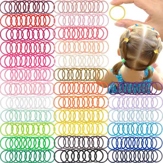 Picture of CÉLLOT 300PCS Toddler Hair Ties,2.7cm in Diameter No Crease Thumb Size Rubber Hair Elastics,Small Thin Hair Ponytail Holders Hair Accessories for Baby Girls Kids Children