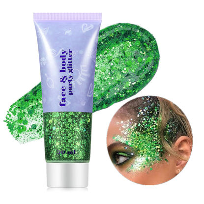 Picture of Go Ho Green Face Body Glitter,St Patricks Day Face Glitter Makeup,Green Face Paint Holographic Chunky Sequins Glitters for Eye Lip Hair Nails,Festival Glitter Rave Accessories,09 Green Glitter 52g