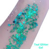Picture of Go Ho Teal Body Glitter Gel,Mermaid Teal Face Glitter Makeup,Holographic Long Lasting Chunky Sequins Glitters for Lip Hair Nails,Festival Accessories Teal Glitter,52g
