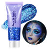 Picture of Go Ho Blue Face Body Glitter,Singer Concerts Blue Face Paint Glitter Makeup,Holographic Chunky Sequins Glitters for Eye Lip Hair Nails,Festival Glitter Rave Accessories,01 Blue Glitter 52g