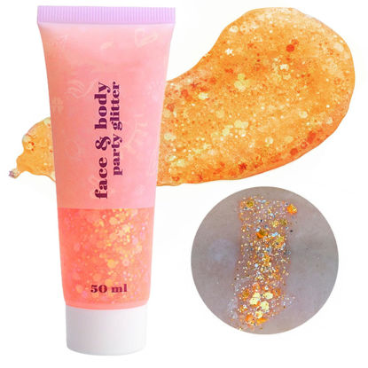 Picture of Go Ho Orange Face Body Glitter,Singer Concerts Orange Face Paint Glitter Makeup,Holographic Chunky Sequins Glitters for Eye Lip Hair Nails,Festival Glitter Rave Accessories,52g