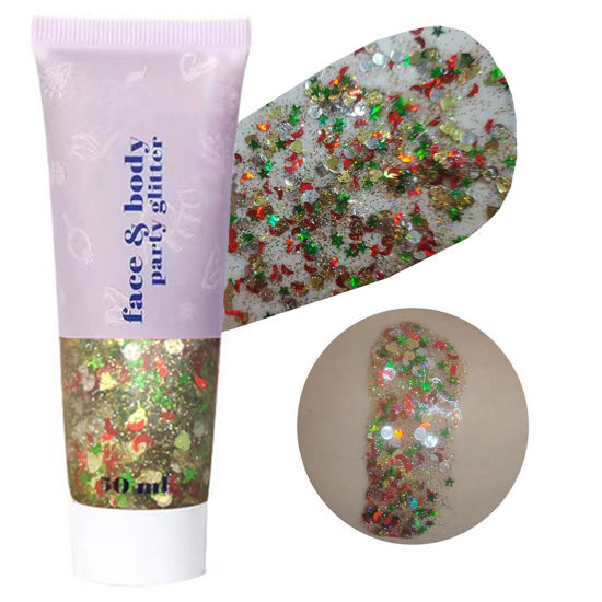 Picture of Go Ho Christmas Body and Face Glitter,Mermaid Glitter Face Paint,Holographic Long Lasting Chunky Sequins Glitters,Reflective Glitter Makeup,Festival Rave Accessories