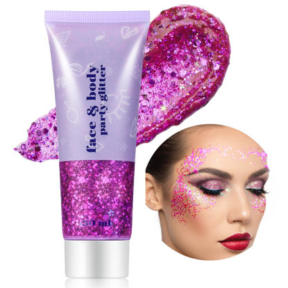 Picture of Go Ho Rose Purple Face Body Glitter,Mardi Gras Purple Face Glitter Makeup,Holographic Chunky Sequins Glitters for Eye Lip Hair Nails,Festival Glitter Rave Accessories,04 Purple Glitter 52g