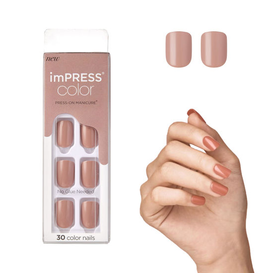 Picture of KISS imPRESS No Glue Mani Press On Nails, Color, Sandbox', Pink, Short Size, Squoval Shape, Includes 30 Nails, Prep Pad, Instructions Sheet, 1 Manicure Stick, 1 Mini File