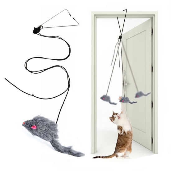 Picture of Kalimdor Interactive Cat Feather Toys,Retractable Teaser Toy ，Hanging Interactive Toys for Indoor Cats Kitten Play Chase Exercise, Kitten Mental Exercise Toys (1 Pack)