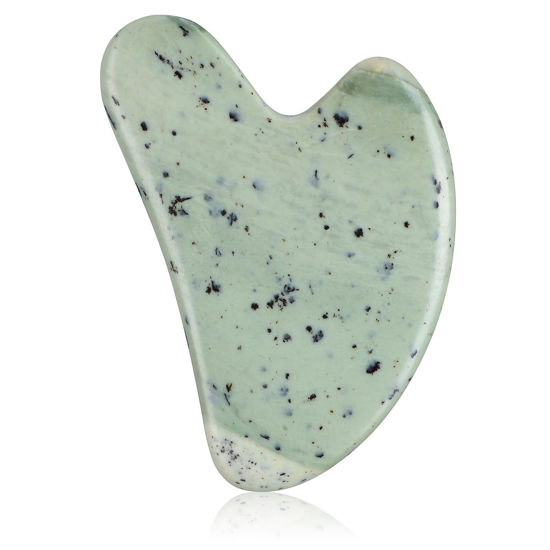 Picture of Gua Sha Facial Tools Guasha Tool Gua Sha Jade Stone for Face Skincare Facial Body Acupuncture Relieve Muscle Tensions Reduce Puffiness Festive Gifts (Yellow-Green)