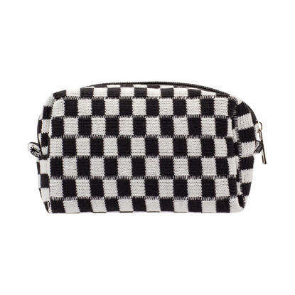 Picture of PAZIMIIK Checkered Makeup Bag for Purse Portable Zipper Make Up Pouch Small Cosmetic Case for Travel Accessories (Black)