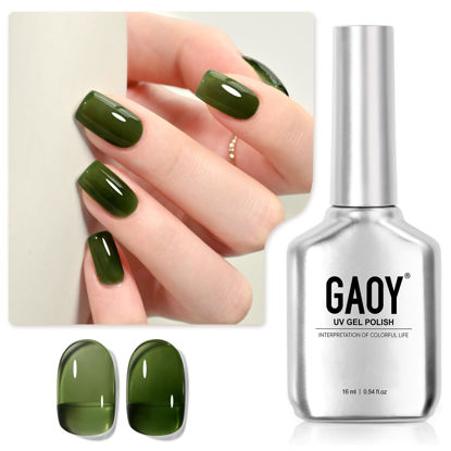 Picture of GAOY Jelly Gel Nail Polish, 16ml Sheer Green Translucent Soak Off Gel Polish, UV Light Cure for Nail Art DIY, 2138 Everglade Green