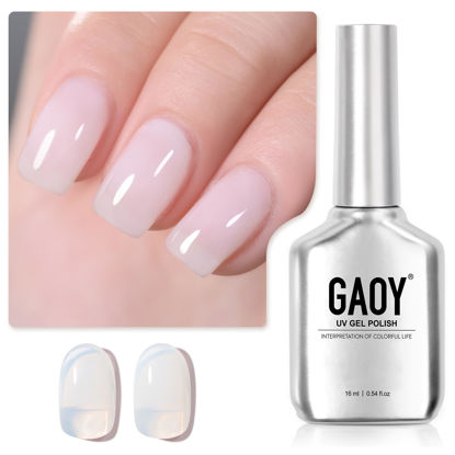 Picture of GAOY Jelly Nude Gel Nail Polish, 16ml Sheer White Translucent Soak Off Gel Polish, UV Light Cure for Nail Art DIY, 1641 Sheer White