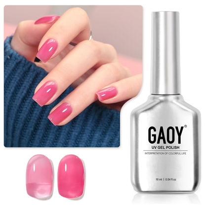 Picture of GAOY Jelly Gel Nail Polish, 16ml Sheer Pink Translucent Soak Off Gel Polish, UV Light Cure for Nail Art DIY, 2134 Pink Tulip