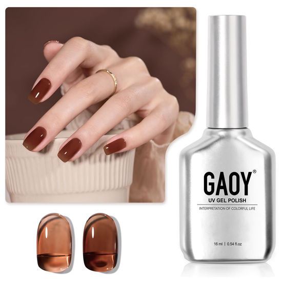 Picture of GAOY Jelly Nude Gel Nail Polish, 16ml Sheer Dark Brown Translucent Soak Off Gel Polish, UV Light Cure for Nail Art DIY, 1628 Hot Cocoa