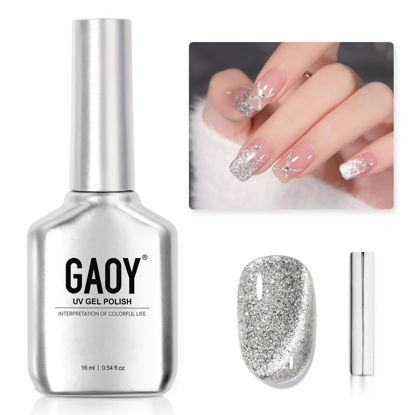 Picture of GAOY Platinum Cat Eye Gel Nail Polish, 16ml Silver Glitter Holographic Nail Polish with Magnet, Reflective Translucent UV Gel, 2230 Star Shower