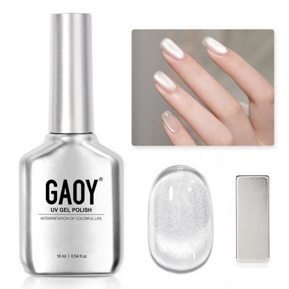 Picture of GAOY Cat Eye Gel Nail Polish, 16ml Silver Glitter Holographic Nail Polish with Magnet, Reflective Translucent UV Gel, 2028 Crystal