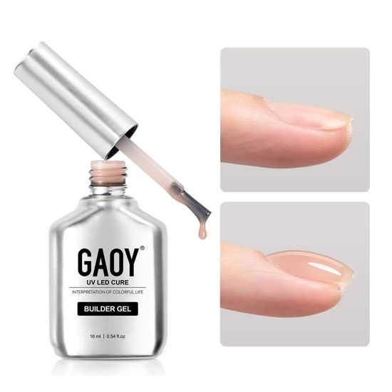 Picture of GAOY Builder Gel for Nails, 16ml Nail Strengthener in a Bottle, Nail Extension Hard Gel, Soak Off Long Lasting UV Gel, 1729 Nude Jelly, Base Coat Top Coat Needed