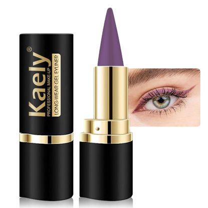 Picture of Kaely Light Purple Gel Eyeliner Pencil,Waterproof Smudge Proof Eye Liner Pen,Cat Eye Goth Halloween Makeup,Eye Black Face Paint Lipstick Crayon,Color Colorful Eyeliner Eyeshadow Stick,10