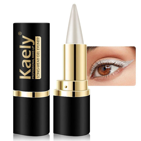 Picture of Kaely Silver Gel Eyeliner Pencil,Waterproof Smudge Proof Eye Liner Pen,Cat Eye Goth Halloween Makeup,Eye Black Face Paint Lipstick Crayon,Color Colorful Eyeliner Eyeshadow Stick,01