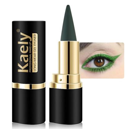 Picture of Kaely Dark Green Gel Eyeliner Pencil,Waterproof Smudge Proof Eye Liner Pen,Cat Eye Goth Halloween Makeup,Eye Black Face Paint Lipstick Crayon,Color Colorful Eyeliner Eyeshadow Stick,09