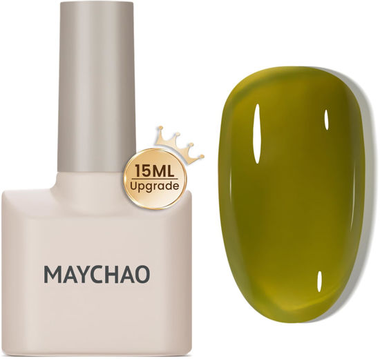 Picture of MAYCHAO 15ML Gel Nail Polish 1Pc Jelly Green Gel Polish Soak off Translucent Green Nail Polish Nail Art Manicure Salon DIY at Home, 0.5 OZ