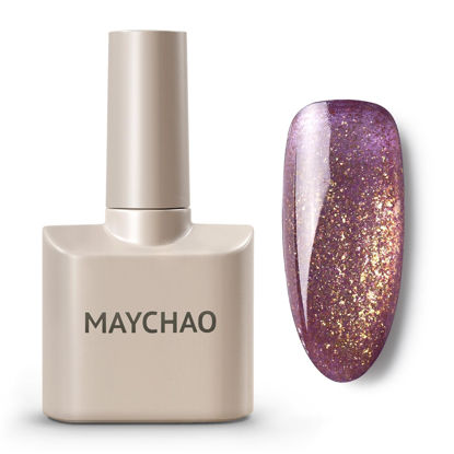 Picture of MAYCHAO 15ML Gel Nail Polish 1Pc Shimmer Glitter Purple Gel Polish Soak Off UV LED Nail Polish Nail Art Starter Manicure Salon DIY at Home, 0.5 OZ
